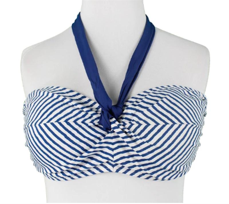 NWT Ralph Lauren 6 Blue Striped Halter Bandeau Bikini Swim Top 116448