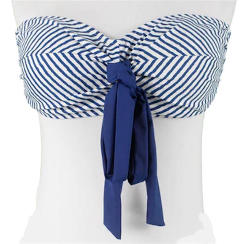 NWT Ralph Lauren 6 Blue Striped Halter Bandeau Bikini Swim Top 116448