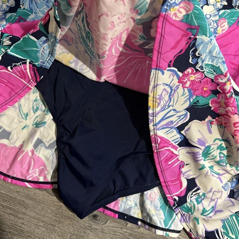 NWTD Kim Rogers M Floral Double Ruffle Swim Dress 116453