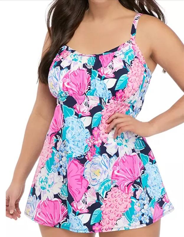 NWTD Kim Rogers M Floral Double Ruffle Swim Dress 116453