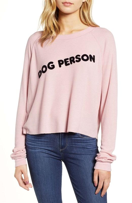 NWOT Wildfox Oversized XS Monte Dog Person Pink Cropped Thermal Top 116506