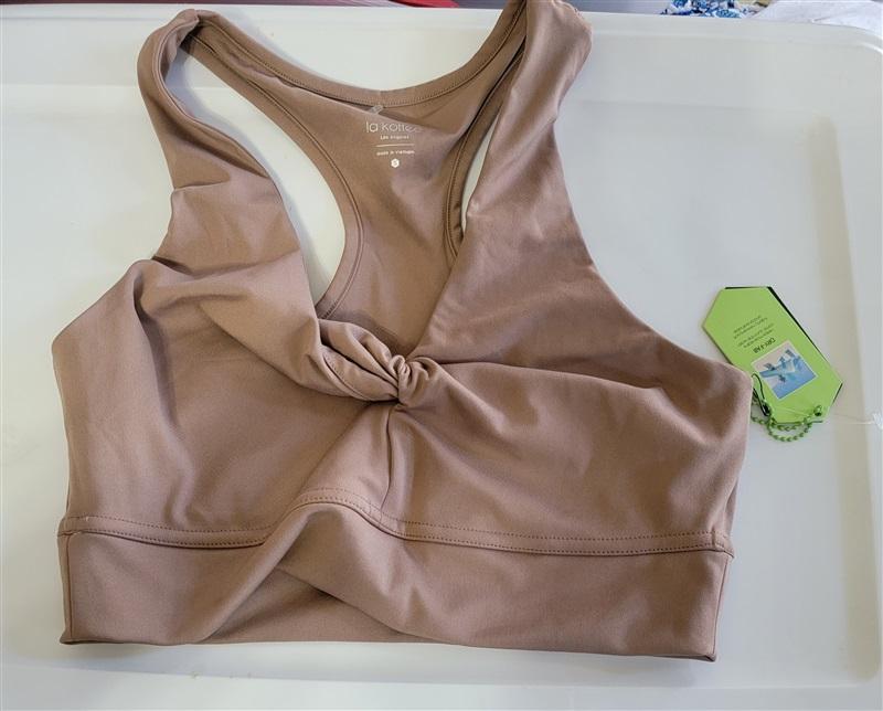 NWT La Kottee S Adjustable Sports Bra Tan Twist Front 116510