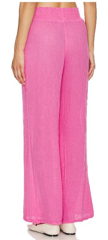 NWOT Michael Stars S Susie Pants Cotton Gauze Wide Leg Pull On Pink 116566