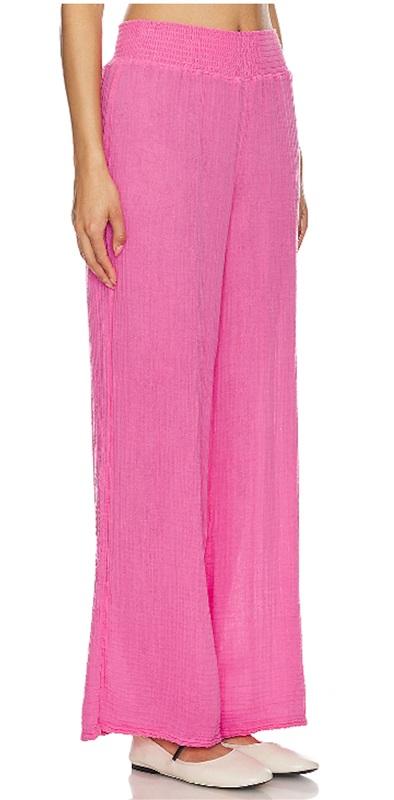 NWOT Michael Stars S Susie Pants Cotton Gauze Wide Leg Pull On Pink 116566