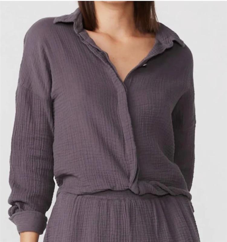 NWOT Monrow S Relaxed Blouse Gauze Twisted Front In Vintage Black 116586