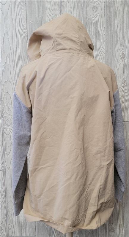 NWT Calme L Mix Nylon Hoodie Pullover Tan 116595