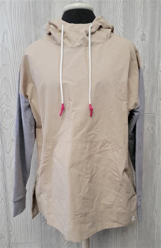 NWT Calme L Mix Nylon Hoodie Pullover Tan 116595