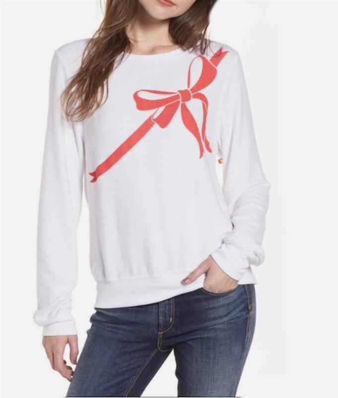 NWT Wildfox S Red Bow Peachy Jersey Knit Sommers Sweater White 116596