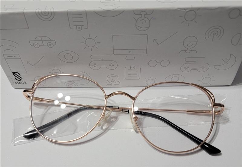 NWT Sojos Cat Eye Round Blue Light Gold Frame Unisex 116619