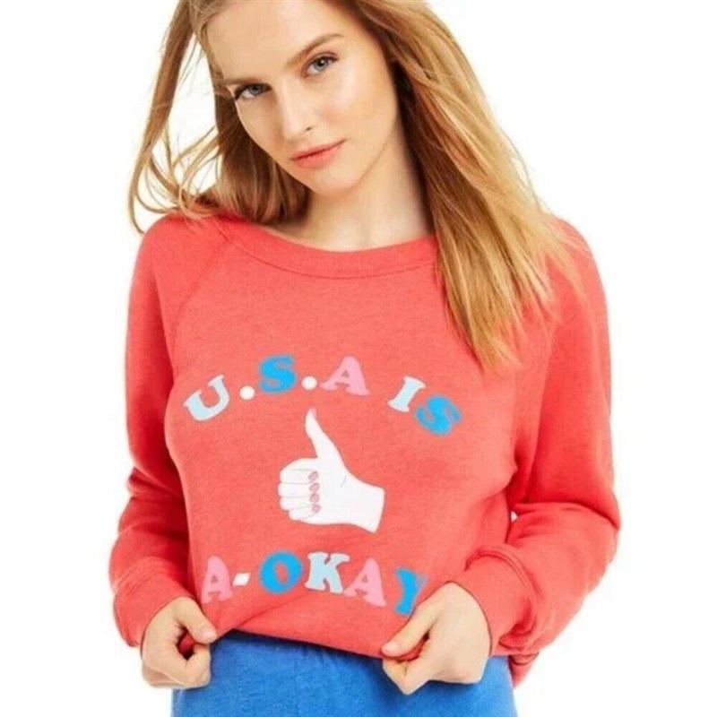 NWT Wildfox L USA IS A OKAY Thumbs Up Sweatshirt 116632