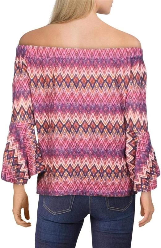 NWT Trina Turk Healdsburg Top Pink Purple Chevron Off Shoulder 116688