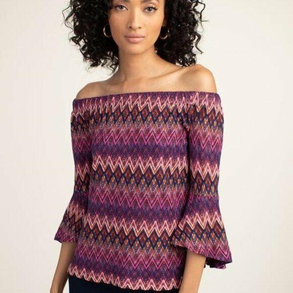 NWT Trina Turk Healdsburg Top Pink Purple Chevron Off Shoulder 116688