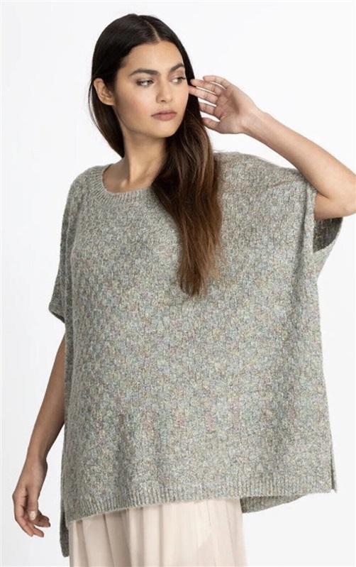 NWT Calme OS Sweater Basket Weave Poncho Knit Pullover Green 116689