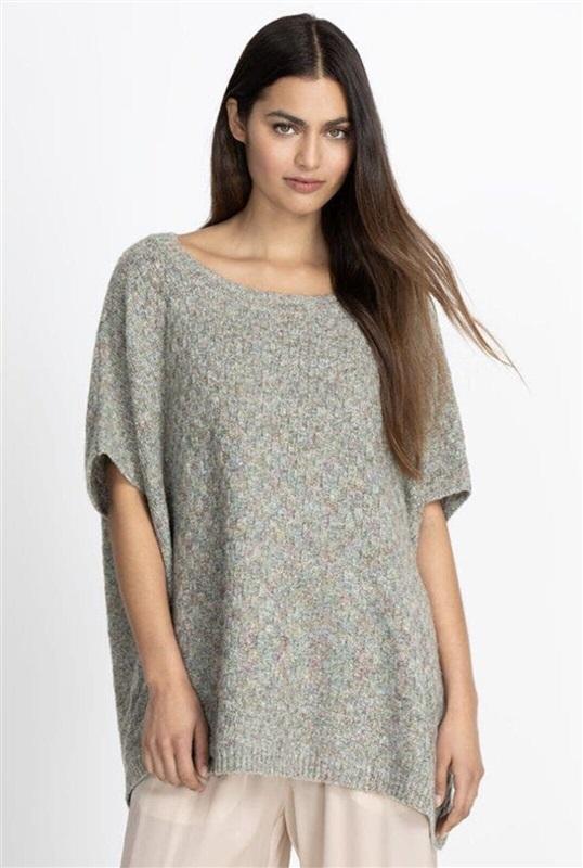 NWT Calme OS Sweater Basket Weave Poncho Knit Pullover Green 116689