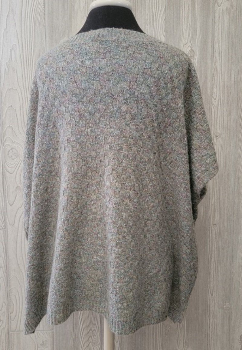 NWT Calme OS Sweater Basket Weave Poncho Knit Pullover Green 116689