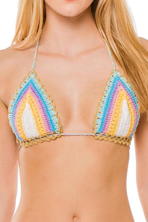 NWT Pilyq D Romance Rainbow Crochet Triangle Bikini Swim Top 116784