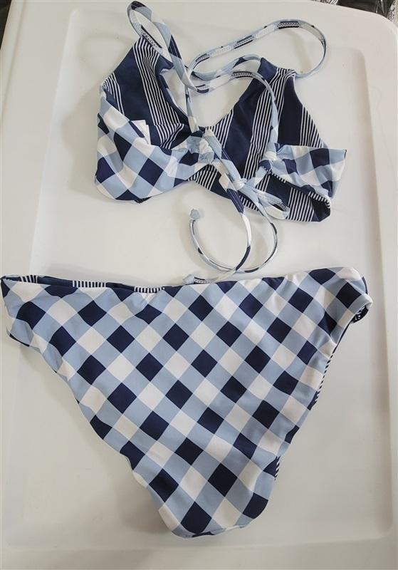 NWT Splendid Girls 10 Gingham & Stripe Reversible Blue White Bikini 116793