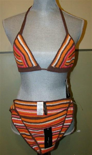 NWT BCBG Max Azria Hand Crochet Stripe Bikini Top S Bottom M Orange 116796