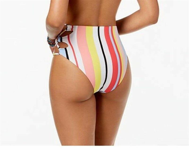 NWT Bar III M Bold Stripe High Rise Lace-up Bikini Swim Bottom #116809
