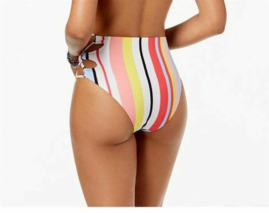 NWT Bar III M Bold Stripe High Rise Lace-up Bikini Swim Bottom #116809