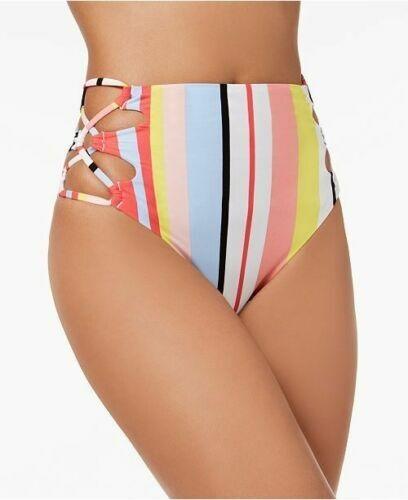 NWT Bar III M Bold Stripe High Rise Lace-up Bikini Swim Bottom #116809
