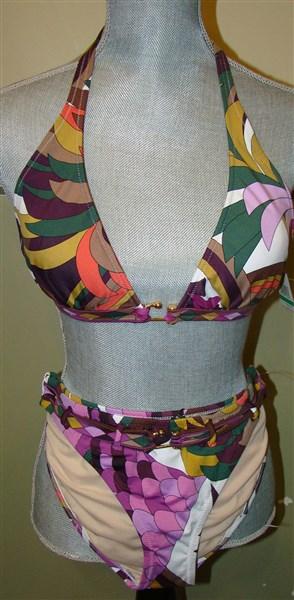NWT BCBG Max Azria S Aubergine Rainbow Cabaret hook Halter Bikini 116810