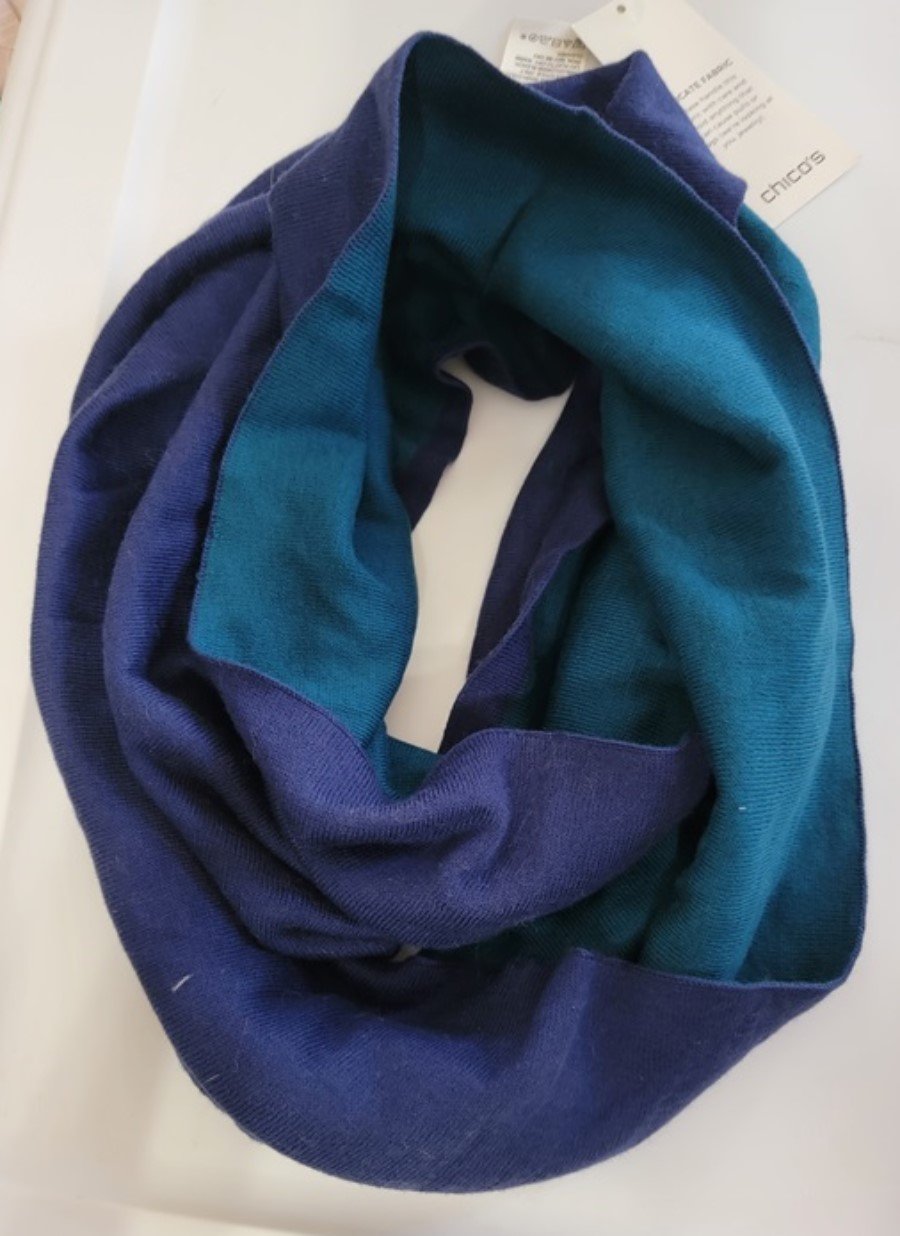 NWT Chico's Reversible Infinity Scarf Blue & Teal 116816