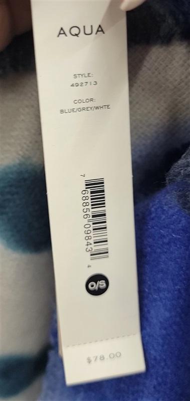 NWT Aqua Fringed Ink Blot BLue White Gray Scarf Wrap Bright Colors 116817
