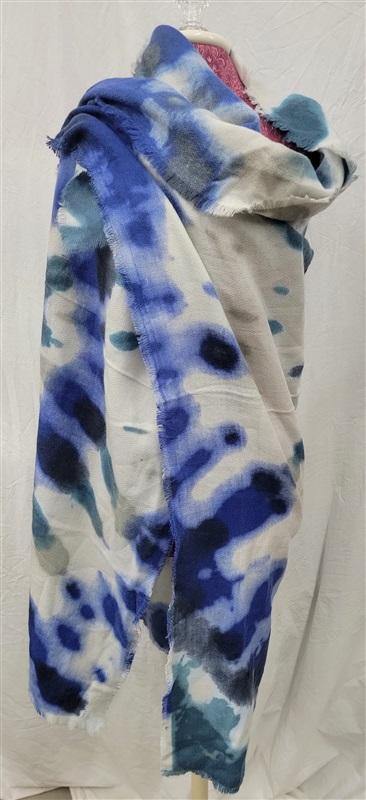 NWT Aqua Fringed Ink Blot BLue White Gray Scarf Wrap Bright Colors 116817