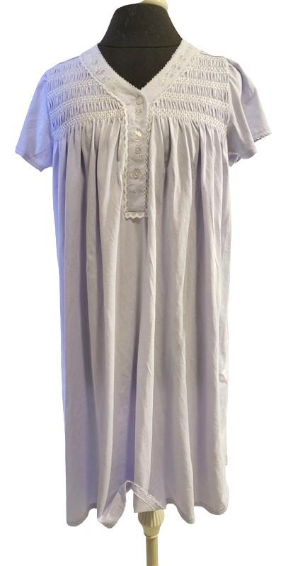 NWT Miss Elaine SM Knit V-Neck Smocked Short Sleeve Nightgown Lilac 116881