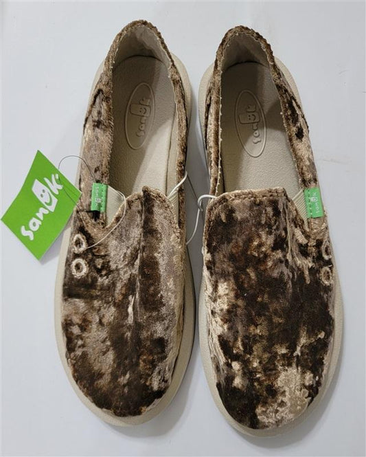NWT Sanuk 7 Donna Cruz Crushed Velvet Slip On Flats Casual Bronze 116902