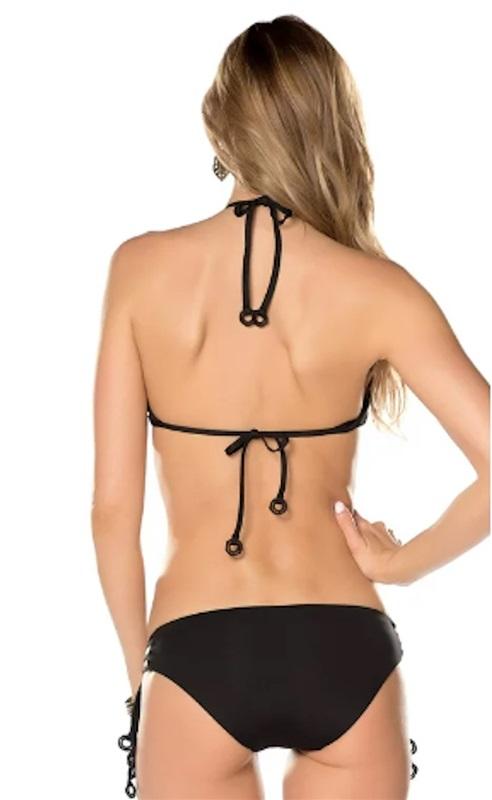 NWOT Becca M Electric Current High Neck Macramé Halter Bikini Top Black #116972