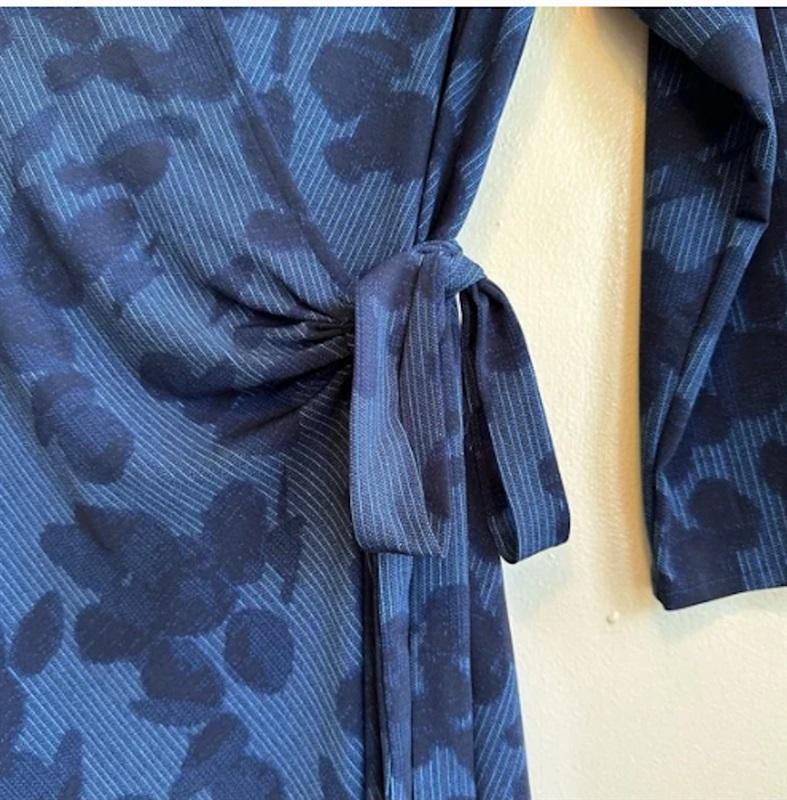 NWt H Halston XS Eucalyptus Pacific Heights Wrap Dress Blue Black 116945