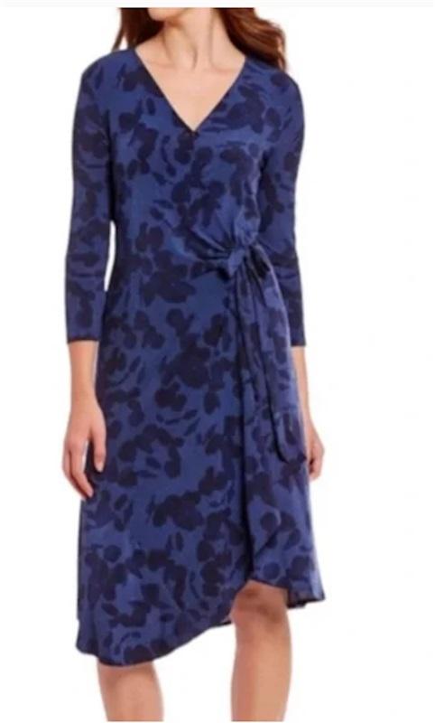 NWt H Halston XS Eucalyptus Pacific Heights Wrap Dress Blue Black 116945