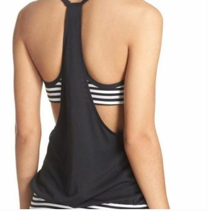 NWT Nike Open Back S Black White Stripe Layered Tankini Swim Top 117080