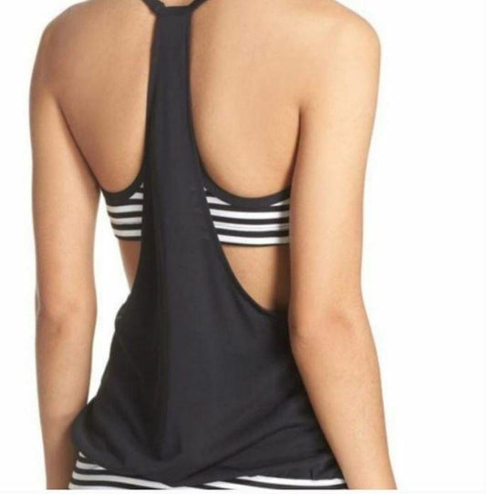 NWT Nike Open Back S Black White Stripe Layered Tankini Swim Top 117080