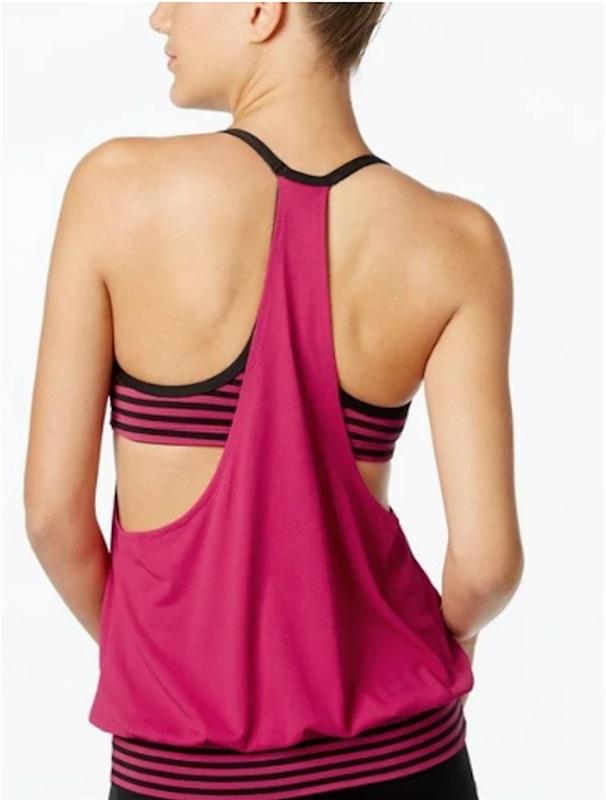 NWT Nike Open Back S Pink Black Stripe Layered Tankini Swim Top 117081