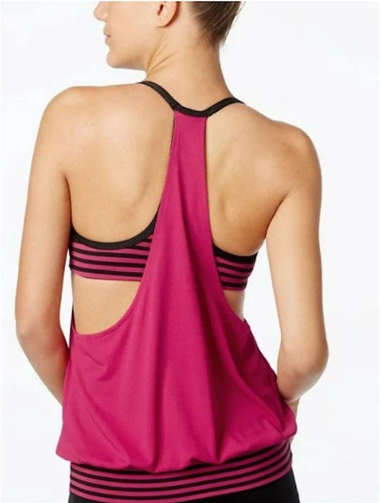 NWT Nike Open Back S Pink Black Stripe Layered Tankini Swim Top 117081