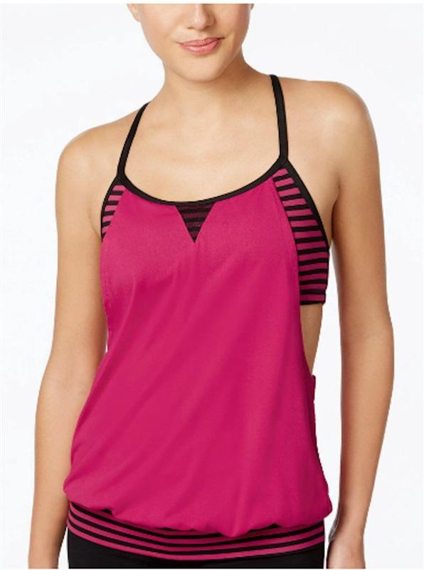 NWT Nike Open Back S Pink Black Stripe Layered Tankini Swim Top 117081