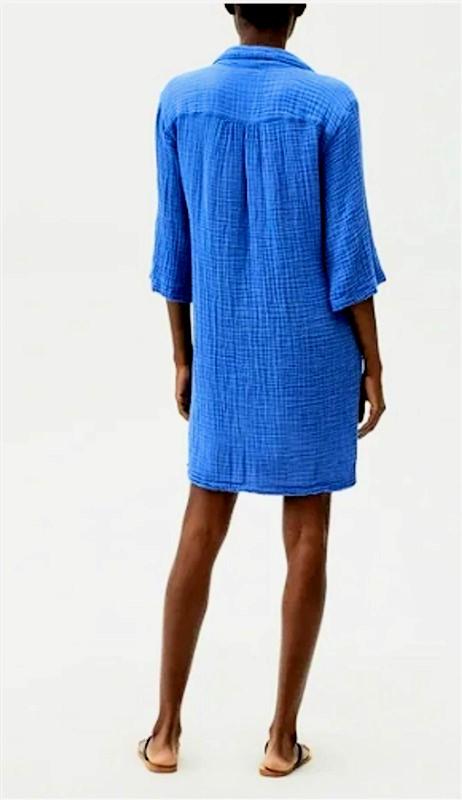 NWOT Michael Stars M Cecily Gauze Lace Crinkle Dress Collared Lapis Blue 117098