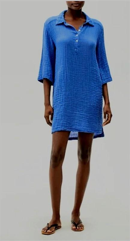 NWOT Michael Stars M Cecily Gauze Lace Crinkle Dress Collared Lapis Blue 117098