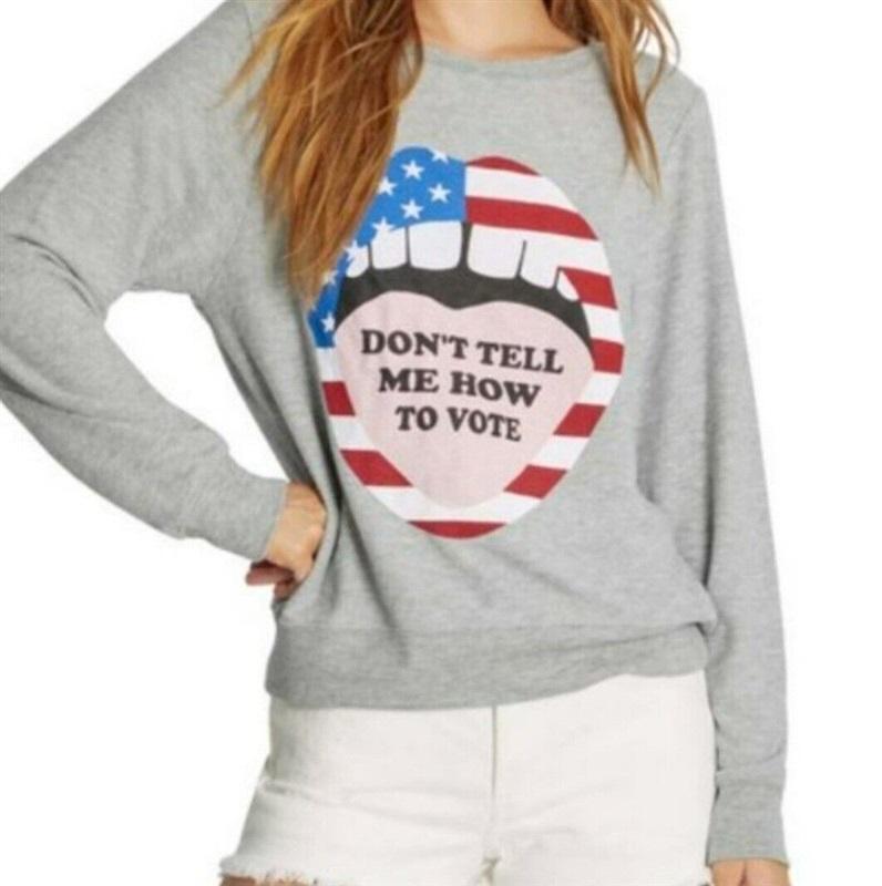 NWT Wildfox L Don't Tell Me How to Vote BBJ Gray Sweatshirt 117099