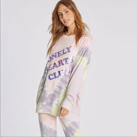 NWT Wildfox L Oversize Lonely Hearts Club Tie Dye Sweatshirt 117100