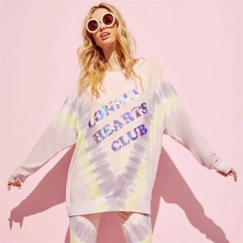 NWT Wildfox L Oversize Lonely Hearts Club Tie Dye Sweatshirt 117100