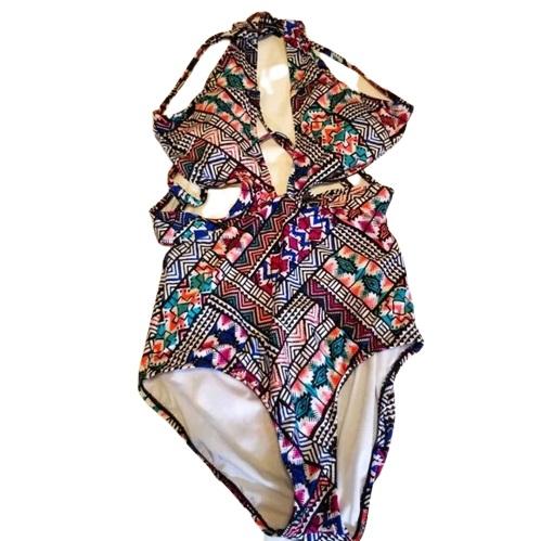 NWOT Jantzen 10 Aztec Print Keyhole Monokini 1PC Swimsuit 117109
