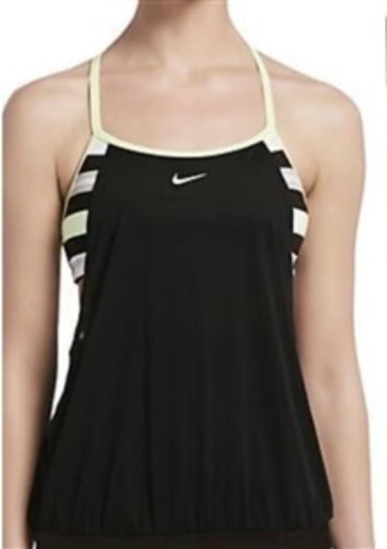 NWOT Nike Open Back S Neon Black White Stripe Layered Tankini Swim Top 117110