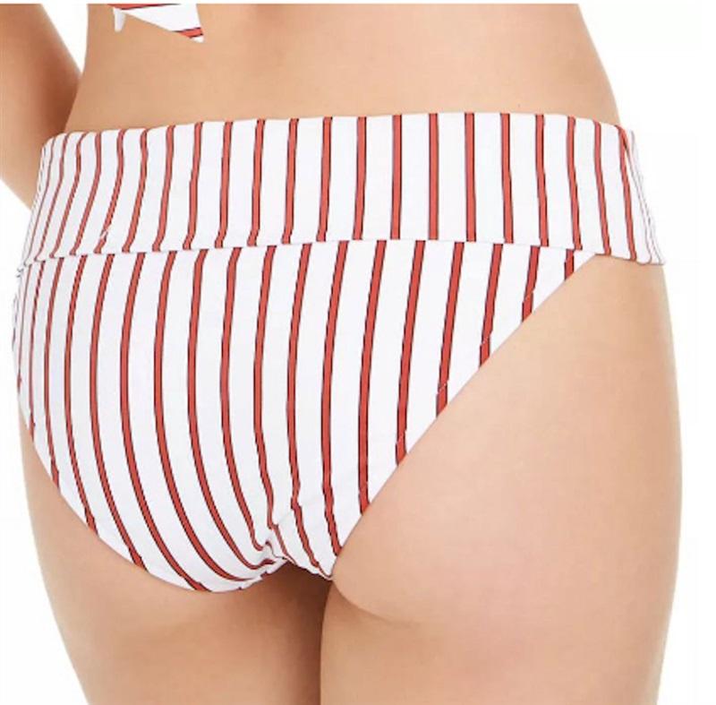 NWT We Wore What M Annie Pinstripe DARK RED STRIPES Swim Bottom 117131