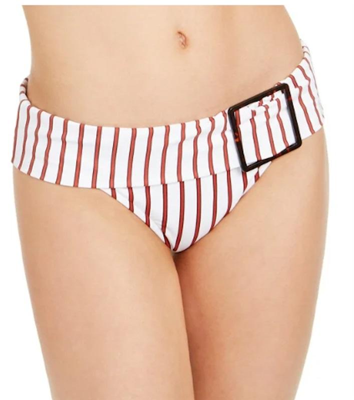 NWT We Wore What M Annie Pinstripe DARK RED STRIPES Swim Bottom 117131