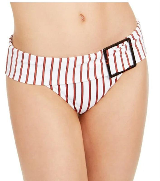 NWT We Wore What M Annie Pinstripe DARK RED STRIPES Swim Bottom 117131