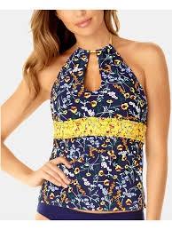 NWT Anne Cole Studio S Keyhole Smocked Wildflower Tankini Top 117148